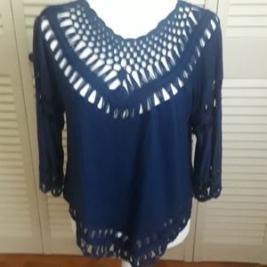 NWOT Navy Baby Doll Top W/Fringe PMT